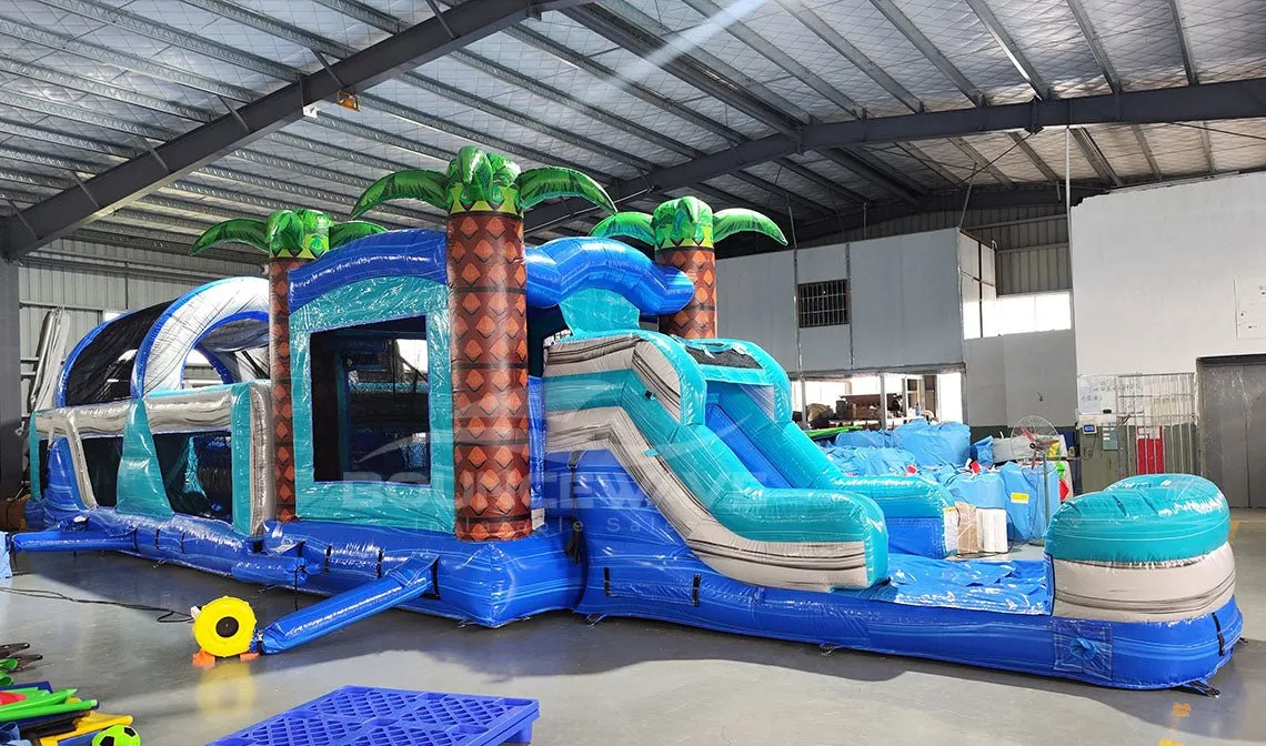 56.5ft Bahama 2-Piece Obstacle Bounce House with Slide (Wet/Dry)