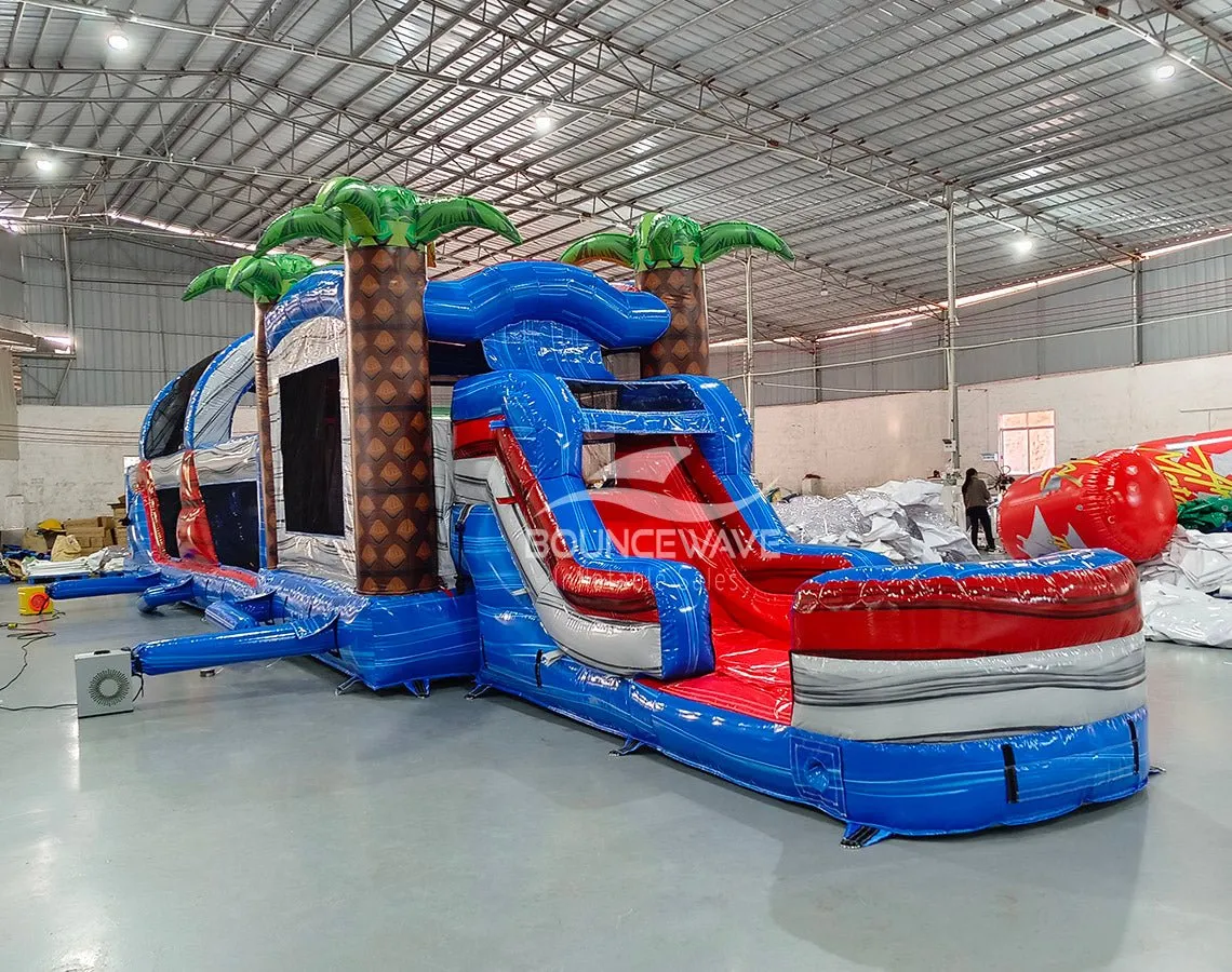 56.5ft Baja 2-Piece Obstacle Bounce House with Slide (Wet/Dry)