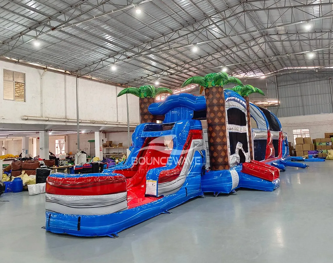 56.5ft Baja 2-Piece Obstacle Bounce House with Slide (Wet/Dry)