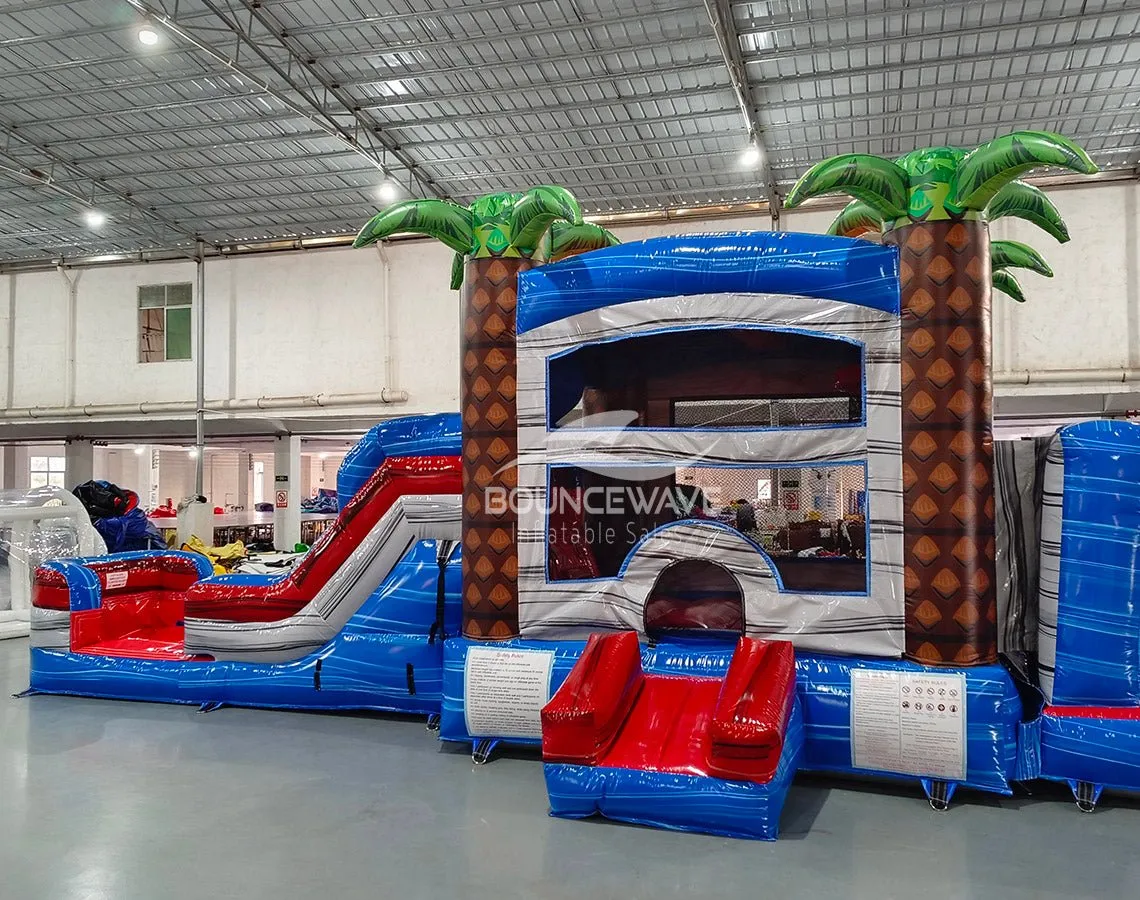 56.5ft Baja 2-Piece Obstacle Bounce House with Slide (Wet/Dry)