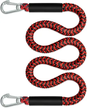 7 Feet Bungee Dock Line Boat Accessories 1-Pack Mooring Lines with Two 316 Stainless Clip 7ft Stretch to 14ft (Red Black, 7 Feet)