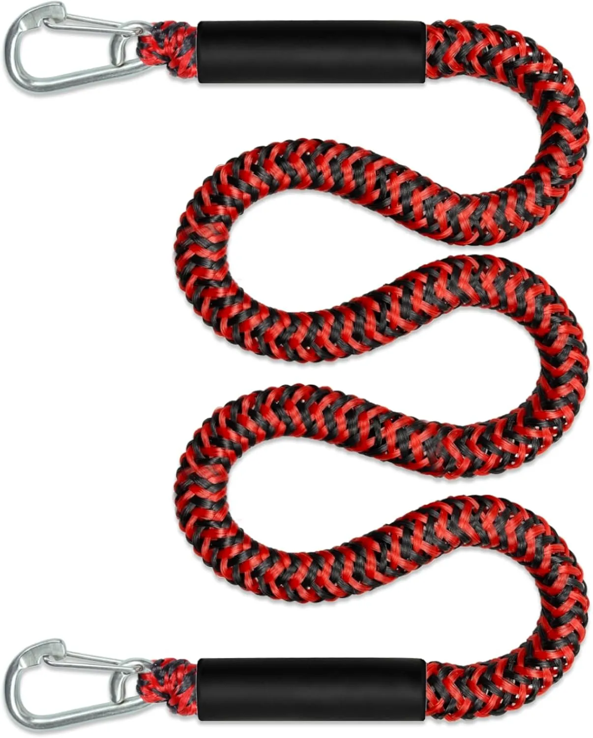 7 Feet Bungee Dock Line Boat Accessories 1-Pack Mooring Lines with Two 316 Stainless Clip 7ft Stretch to 14ft (Red Black, 7 Feet)
