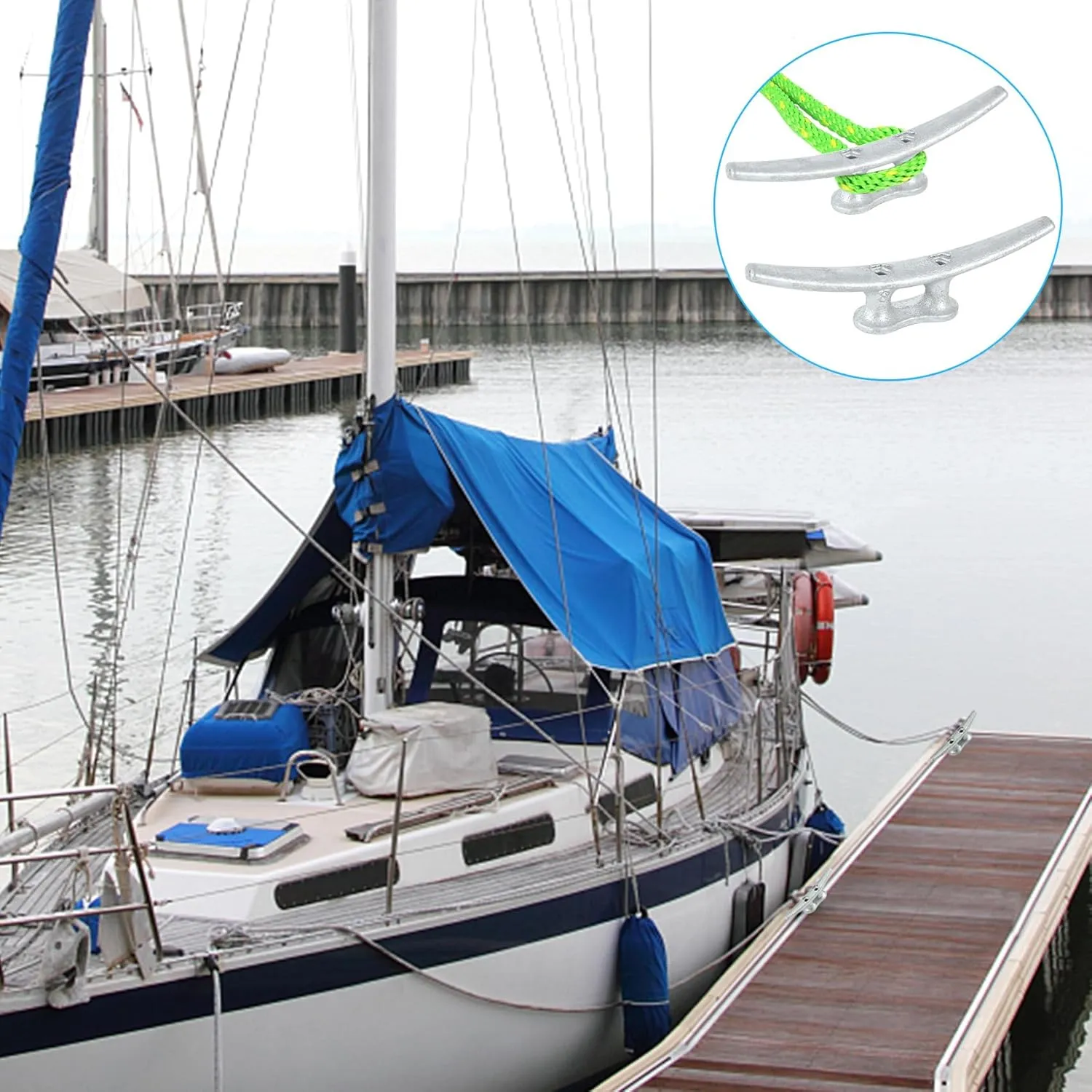 8 Inch Boat Cleats,Hot Dip Galvanized Cast Iron Dock Cleats,Electrophoretic Coated Black Boat Dock Cleats,Rope Cleatsfor Deck Nautical Decor,Piers for Tying up Boats,Hardware Not Included(2/4/6Pack)