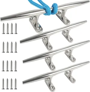 8/10/12/15 inch Dock Cleats - 316 Stainless Steel Boat Cleats Boat Dock Cleats,Open Base Dock Cleat with Fasteners,Marine Cleat Rope Cleat Boat Cleat for Boat/Deck/Nautical Decor(1,2,4,6 Pack)