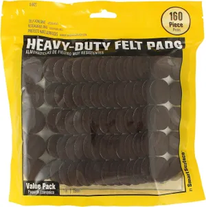8827 Heavy Duty Self Adhesive Furniture Felt Pads 1-Inch Round Brown 160-Piece Value Pack in Resealable Bag
