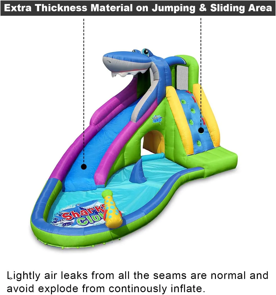 ACTION AIR Inflatable Waterslide-NO Blower Shark Bounce House for Kids, Wet and Dry Water Slide, 580W/0.8hp Air Blower Needed to Operate, Water Gun & Splash Pool Without Blower