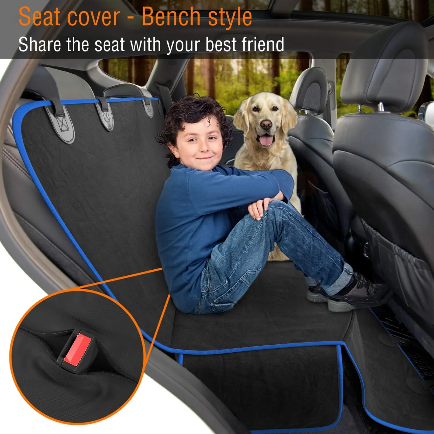 Active Pets Dog Car Seat Cover Car Seat Protector- for Back Seat of SUVs, Trucks, Cars - Waterproof & Convertible Hammock for Car Backseat - Dog Travel Accessories - Blue