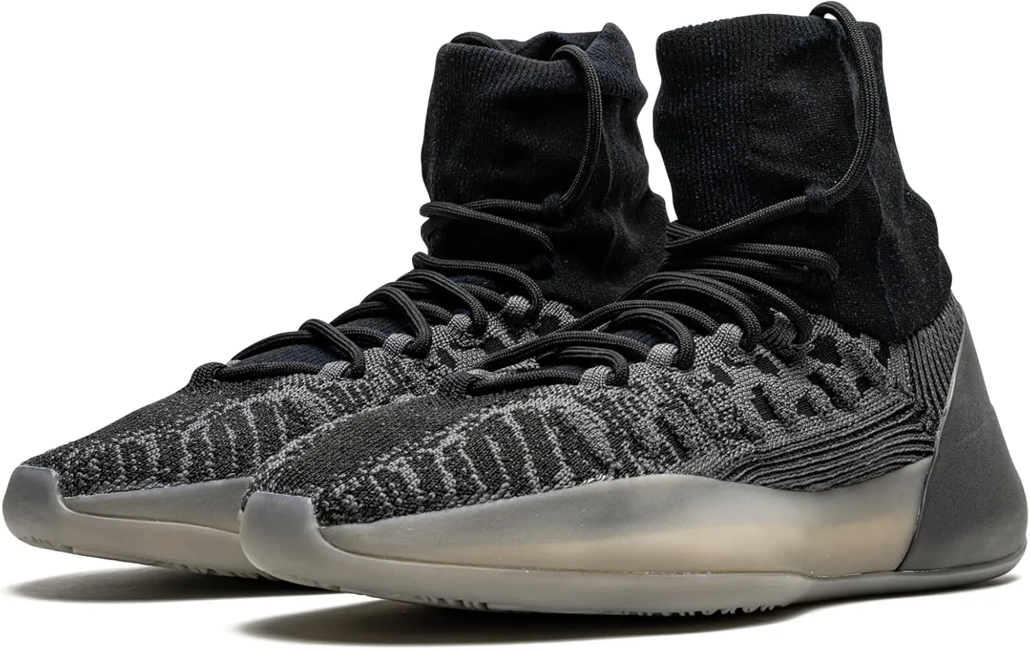 adidas Mens Yeezy Knit Bsktbl Lace Up Sneakers Shoes Casual - Black, Grey