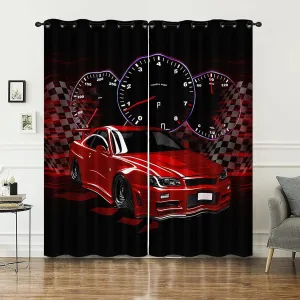 AILONEN Red Car Window Curtain,Extreme Sports Theme Window Drapes for Kids Teens Adults,Cool Speed Racing Car Window Treatment Drapes for Bedroom Living Room Decor, 52" W x 84" H (2 Panels)