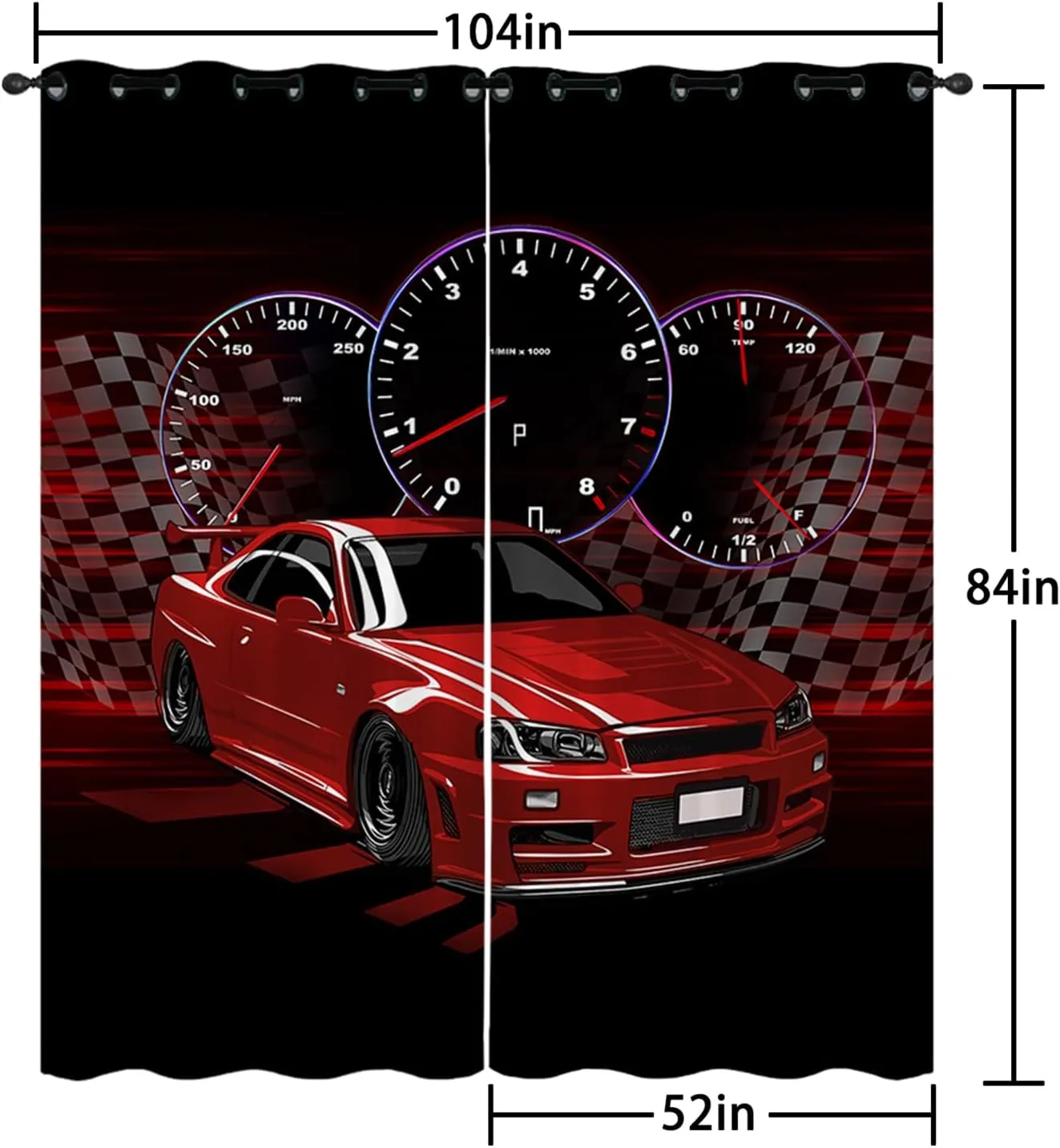 AILONEN Red Car Window Curtain,Extreme Sports Theme Window Drapes for Kids Teens Adults,Cool Speed Racing Car Window Treatment Drapes for Bedroom Living Room Decor, 52" W x 84" H (2 Panels)