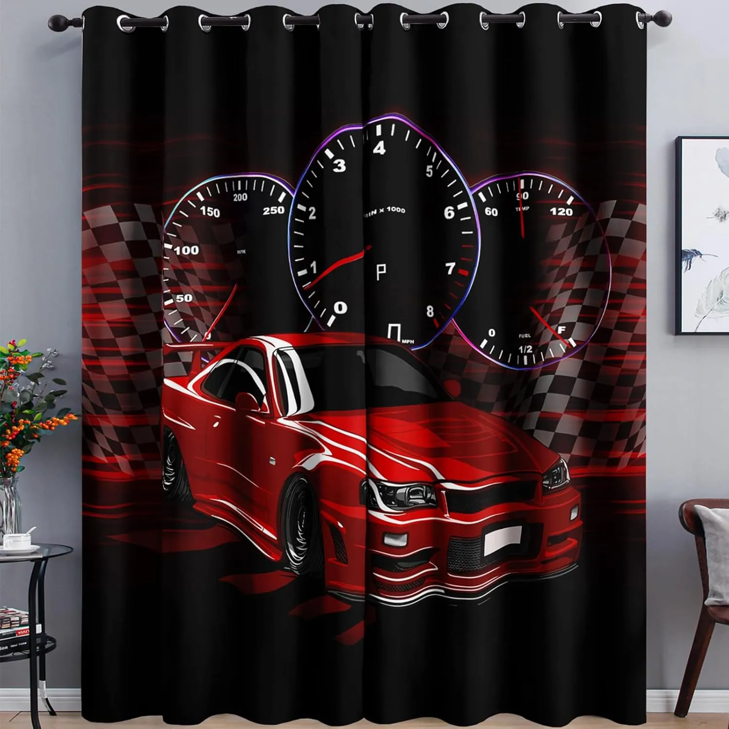 AILONEN Red Car Window Curtain,Extreme Sports Theme Window Drapes for Kids Teens Adults,Cool Speed Racing Car Window Treatment Drapes for Bedroom Living Room Decor, 52" W x 84" H (2 Panels)