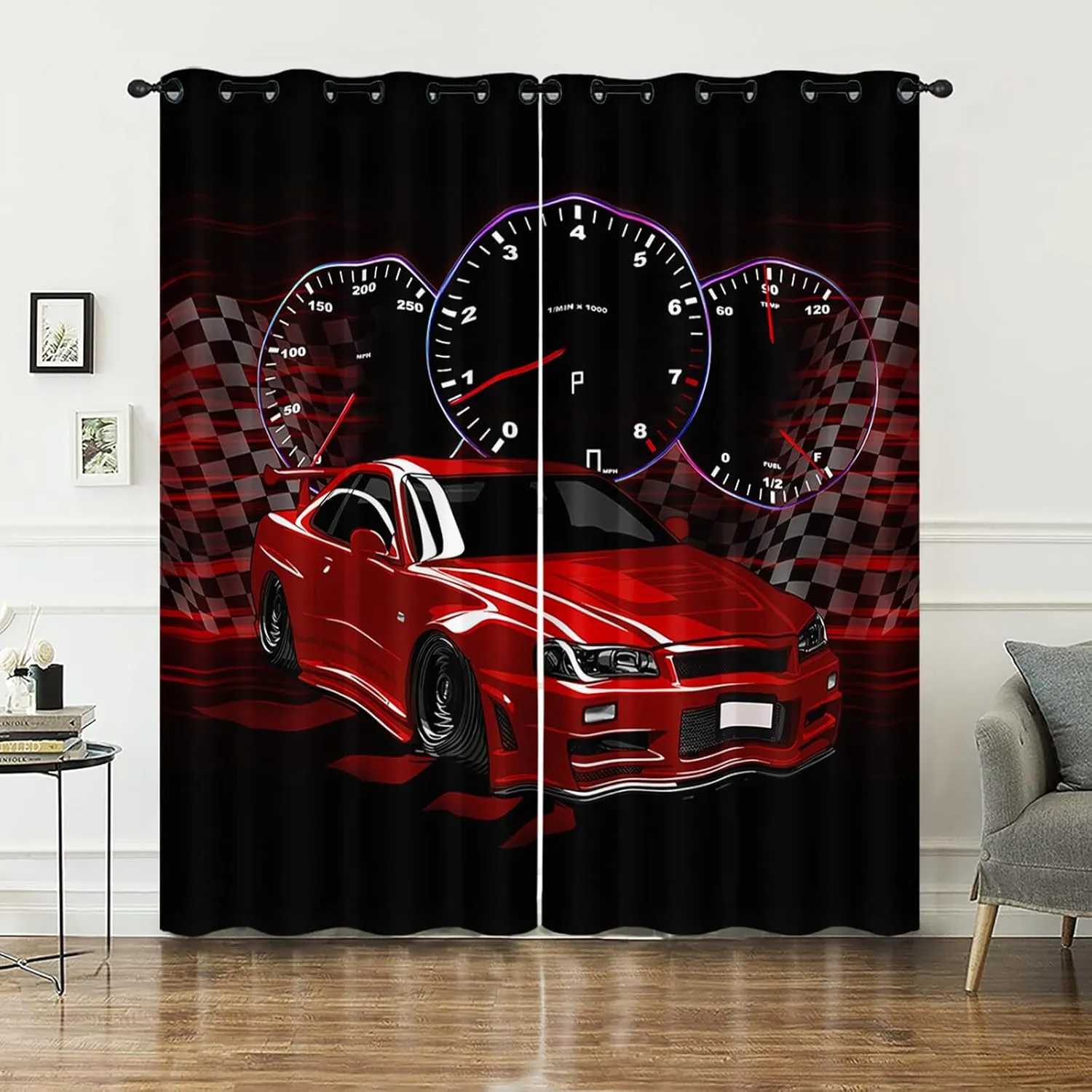 AILONEN Red Car Window Curtain,Extreme Sports Theme Window Drapes for Kids Teens Adults,Cool Speed Racing Car Window Treatment Drapes for Bedroom Living Room Decor, 52" W x 84" H (2 Panels)