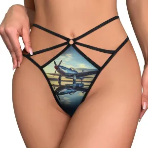 Airplane Vintage Aviation Fighter Sexy Thongs for Women Mesh Underwear No Show Panties T-back