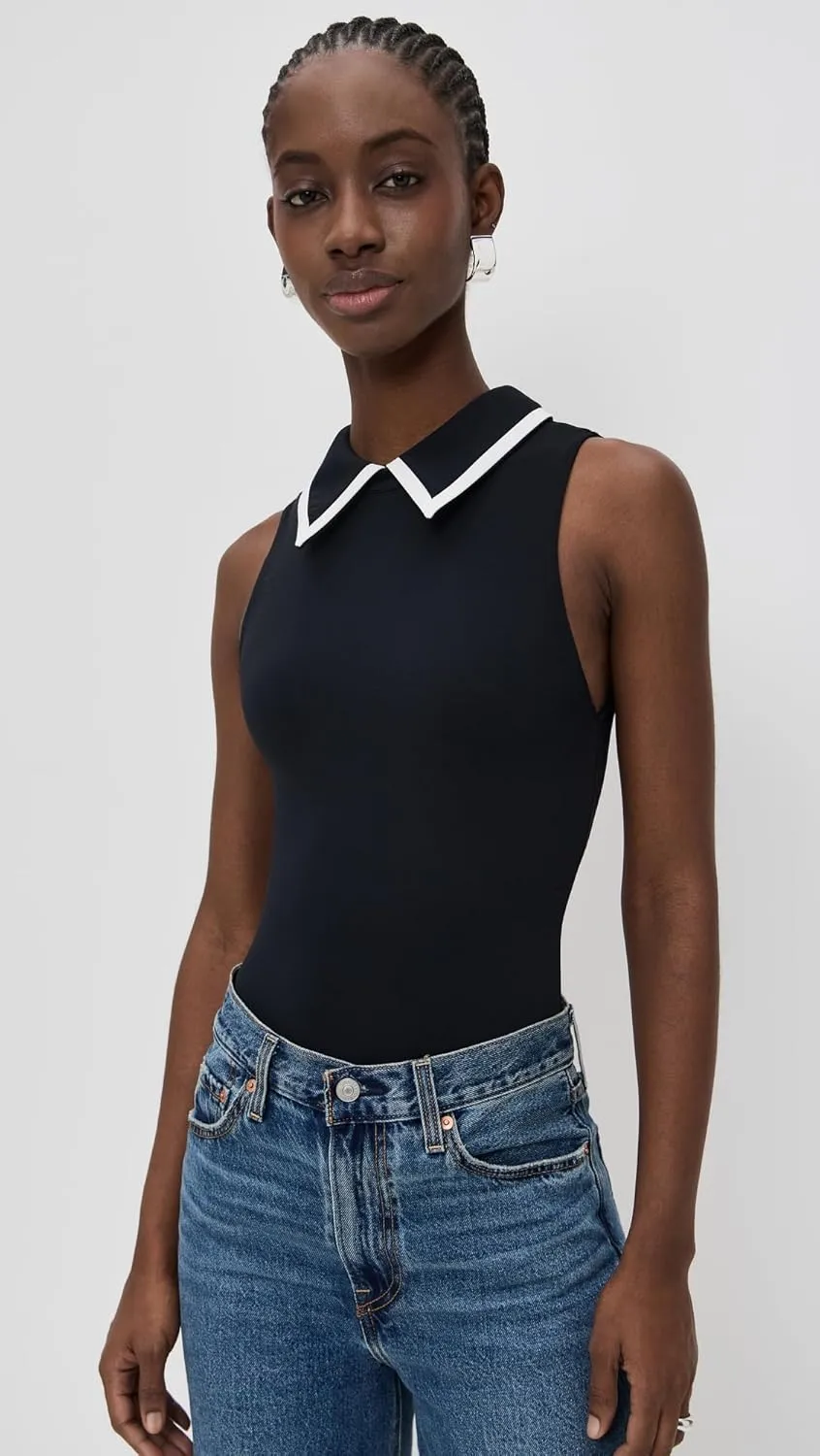 alice   olivia Women's Rothy Sleeveless Collared Thong Bodysuit
