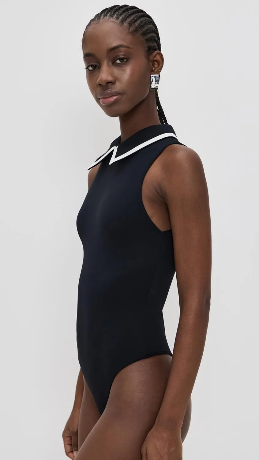 alice   olivia Women's Rothy Sleeveless Collared Thong Bodysuit