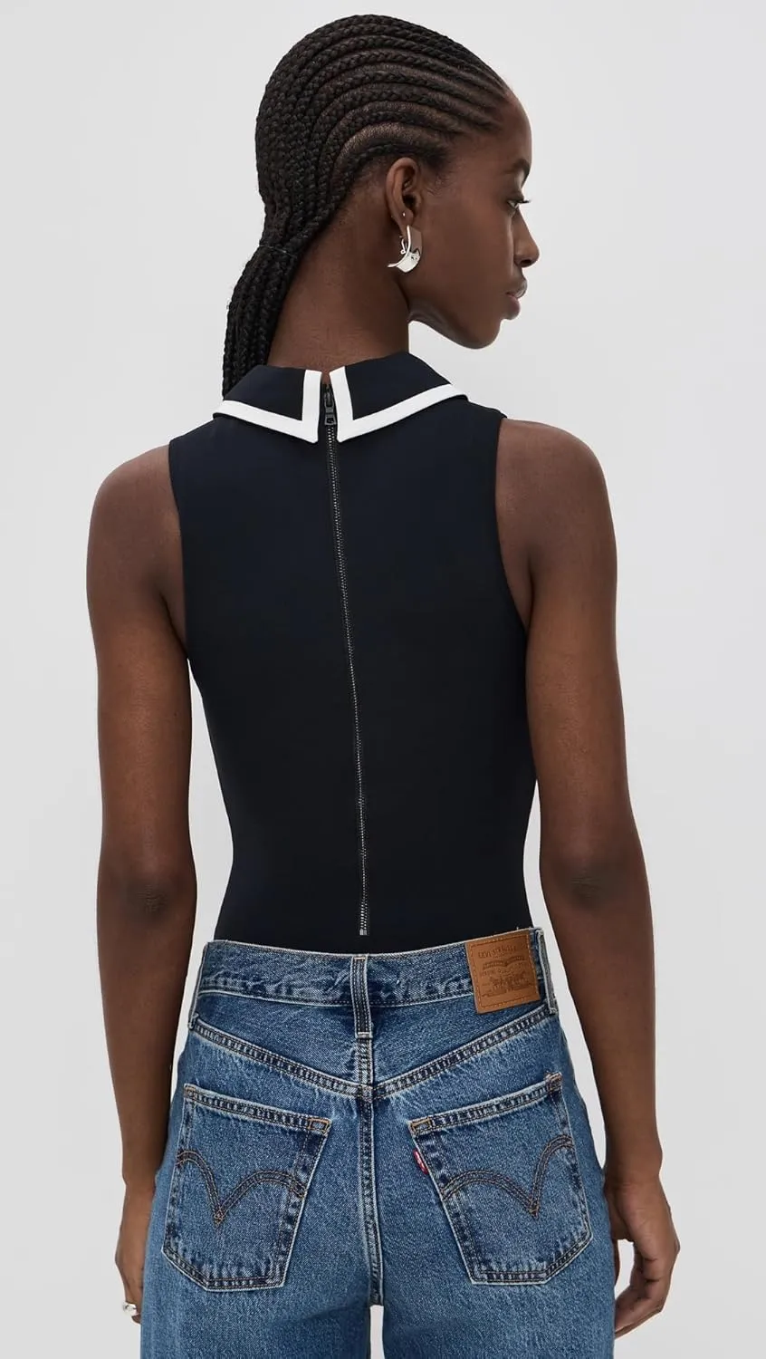 alice   olivia Women's Rothy Sleeveless Collared Thong Bodysuit
