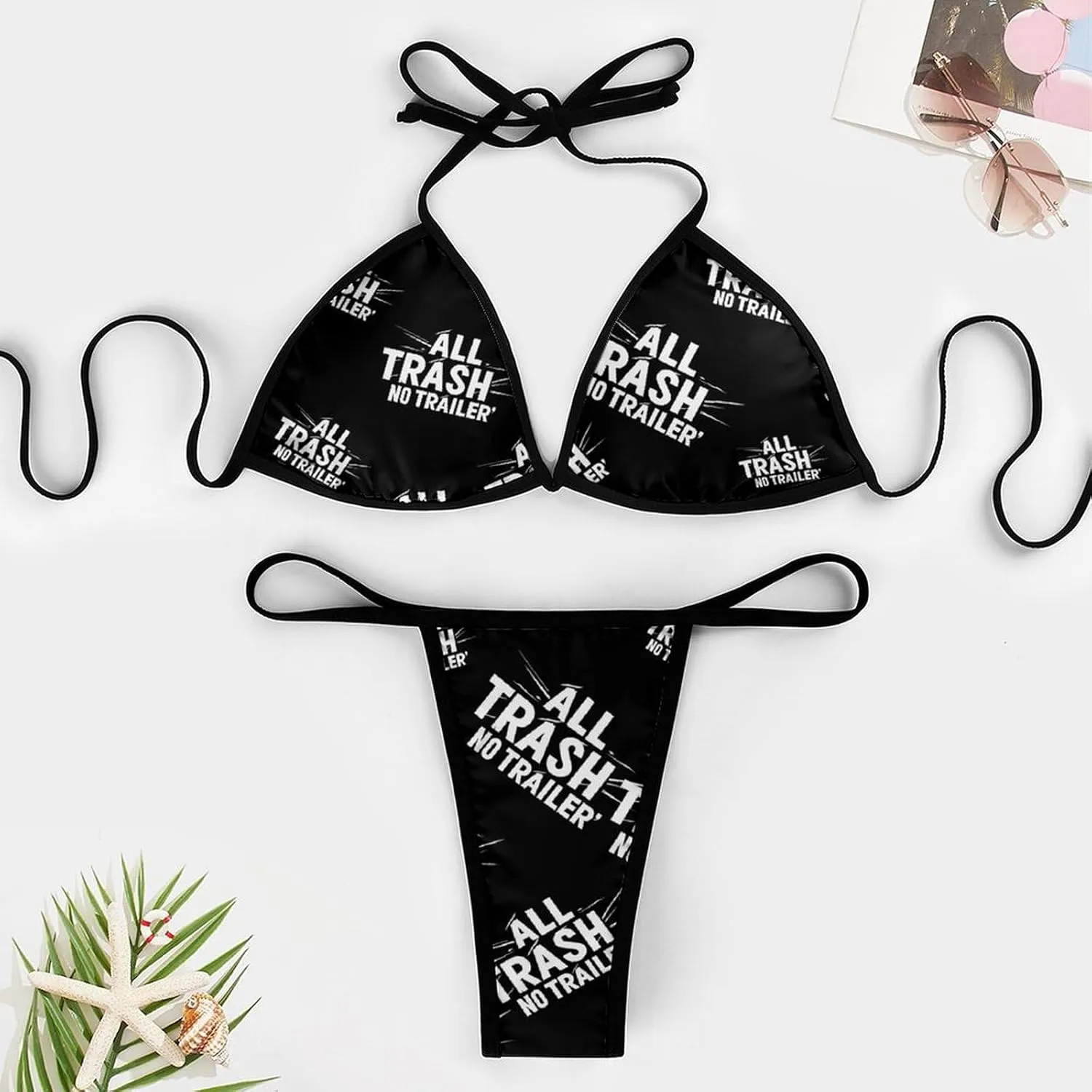 All Trash No Trailer Bathing Suit Bikini Sets for Women Swimsuits Triangle Two Piece Swimwear Back Tie