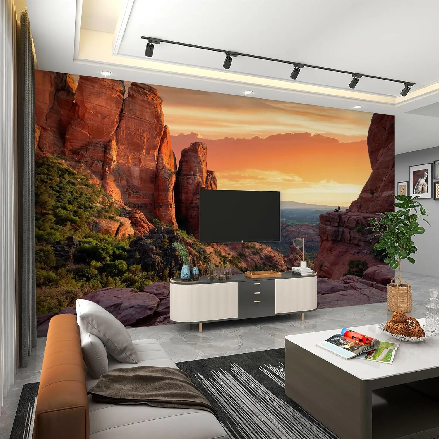 Alpine Grand Canyon Wall Murals Canyon Sunset Scenery Wall Paper Decor Gobi Rock Forest 3D Wallpaper Mural for Children's Room Hotels Offices Waterproof - 177.16" W x 120" H