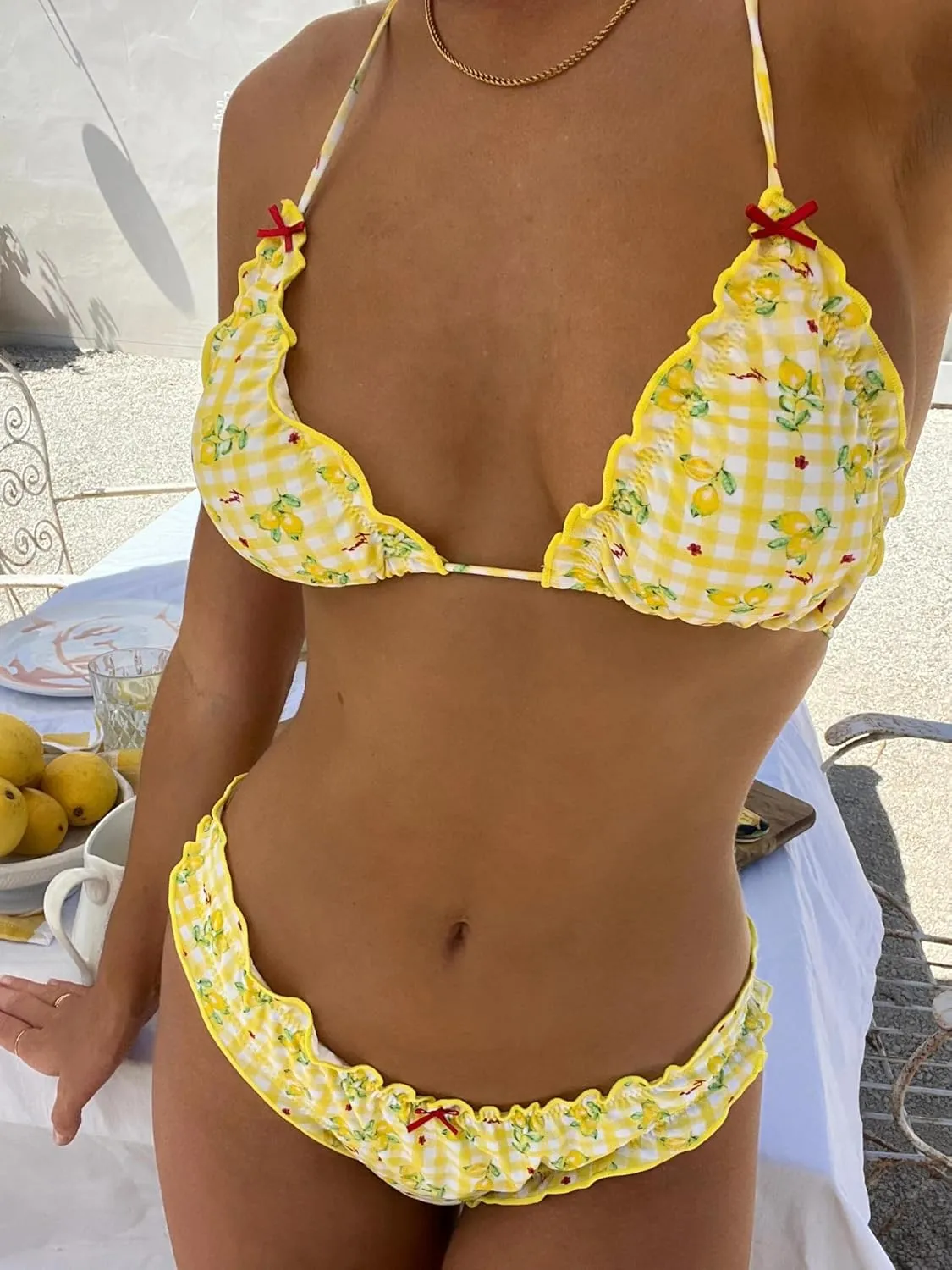 Alyweatry Women Y2k Bikinis Sets Coquette Aesthetic Bows Halter Tie Up Bikini Top High Cut Elastic Waist Bikini Bottom