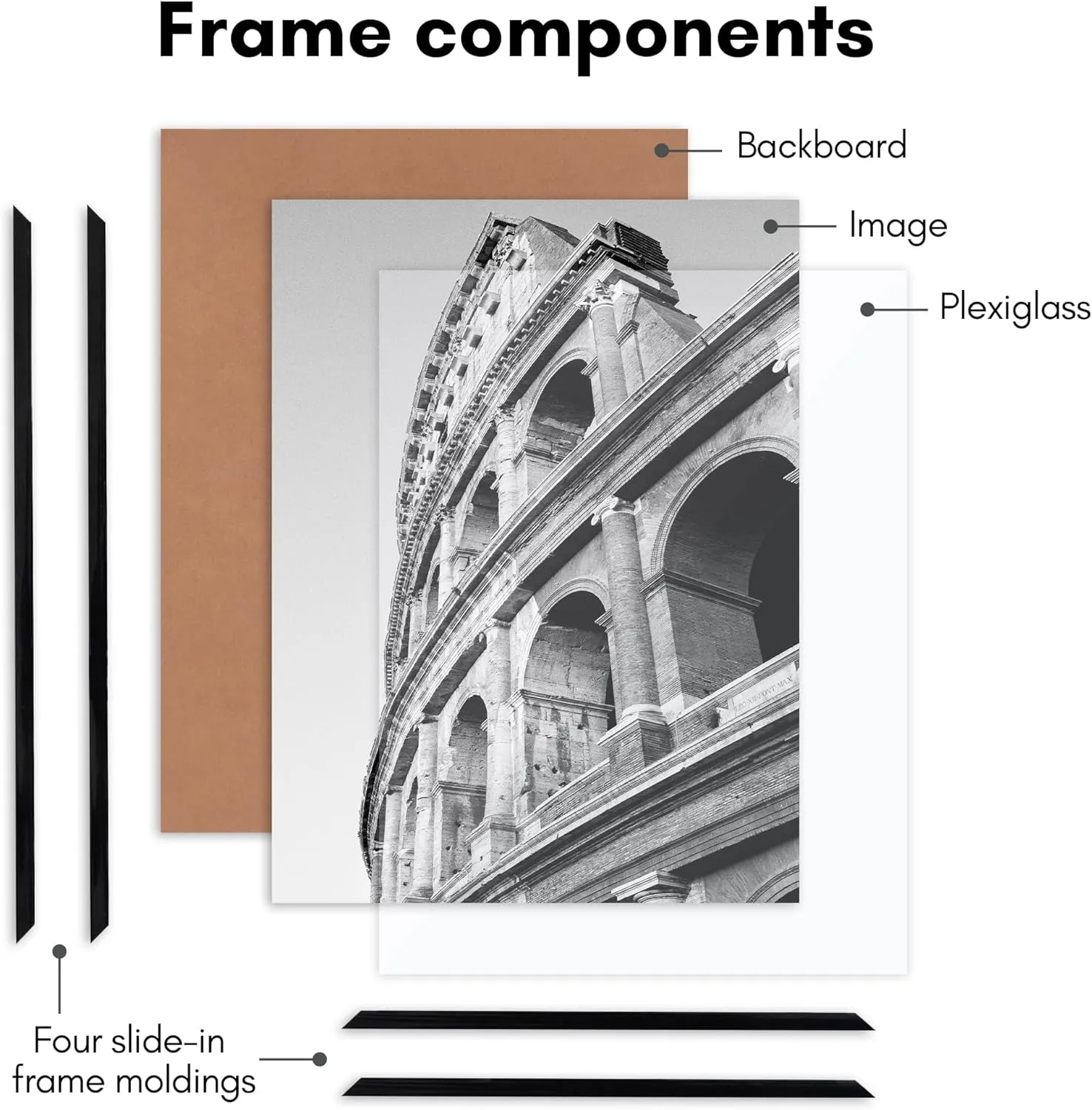 Americanflat 12x16 Picture Frame with Polished Front Cover - Set of 3 - Slide-In Photo Frame with Buildable Molding - Fusion Collection - Picture Frames for Wall Display - Black