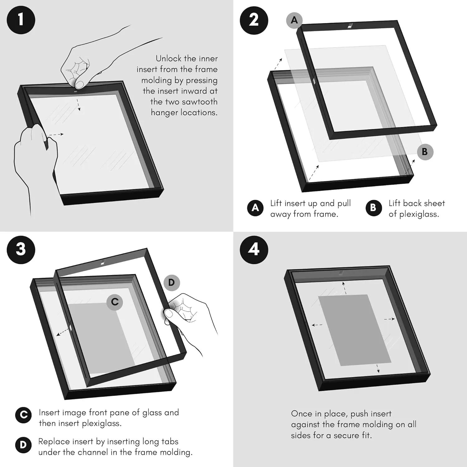 Americanflat 12x16 Picture Frame with Polished Front Cover - Set of 3 - Slide-In Photo Frame with Buildable Molding - Fusion Collection - Picture Frames for Wall Display - Black