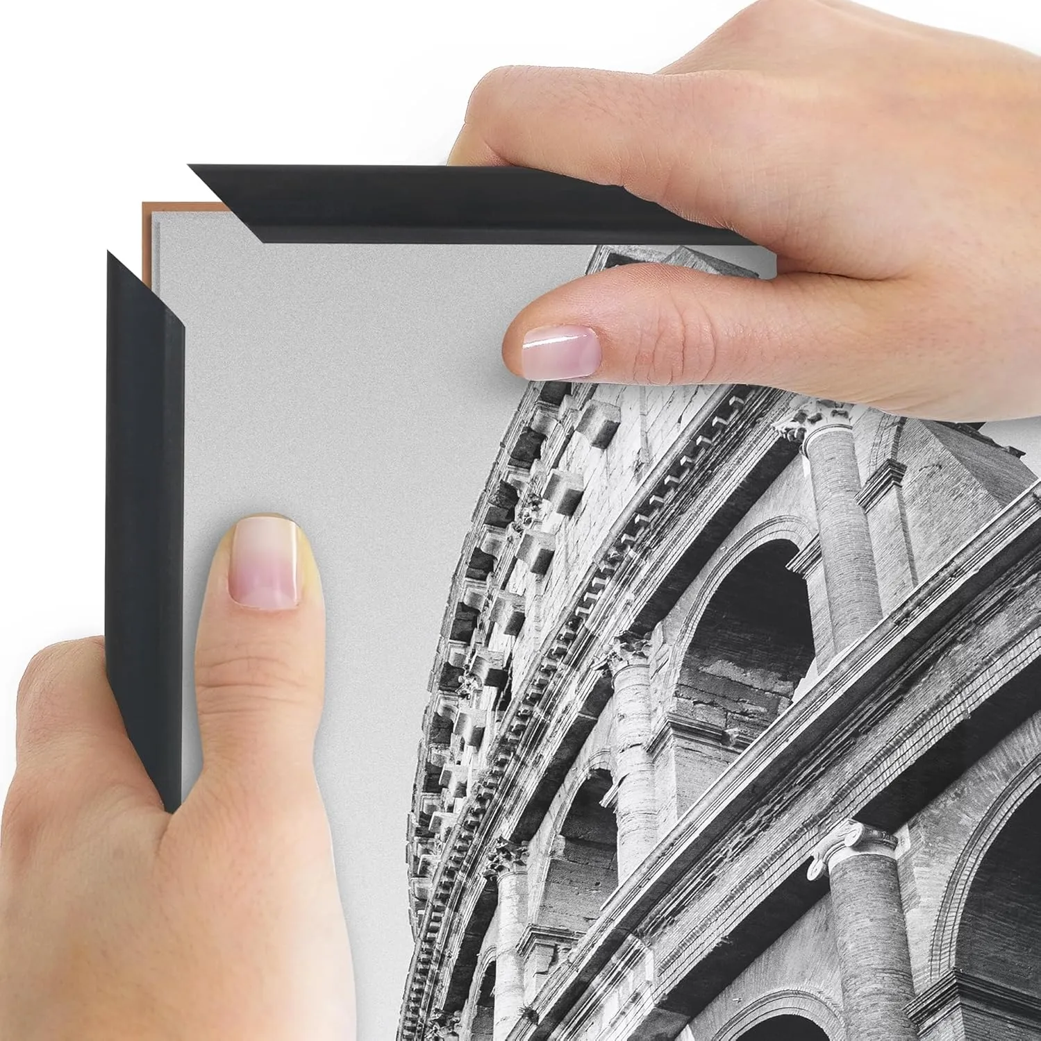 Americanflat 12x16 Picture Frame with Polished Front Cover - Set of 3 - Slide-In Photo Frame with Buildable Molding - Fusion Collection - Picture Frames for Wall Display - Black