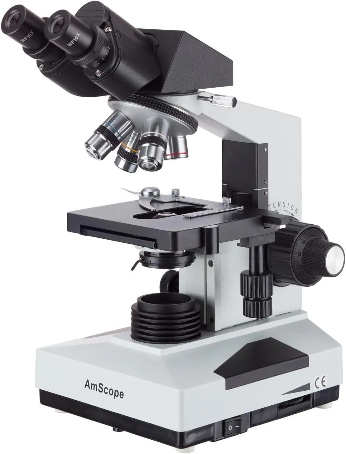 AmScope B490 Compound Binocular Microscope, WF10x Eyepieces, 40X-1000X Magnification, Brightfield, Halogen Illumination, Abbe Condenser, Double-Layer Mechanical Stage, Sliding Head, High-Resolution Optics, Anti-Mold