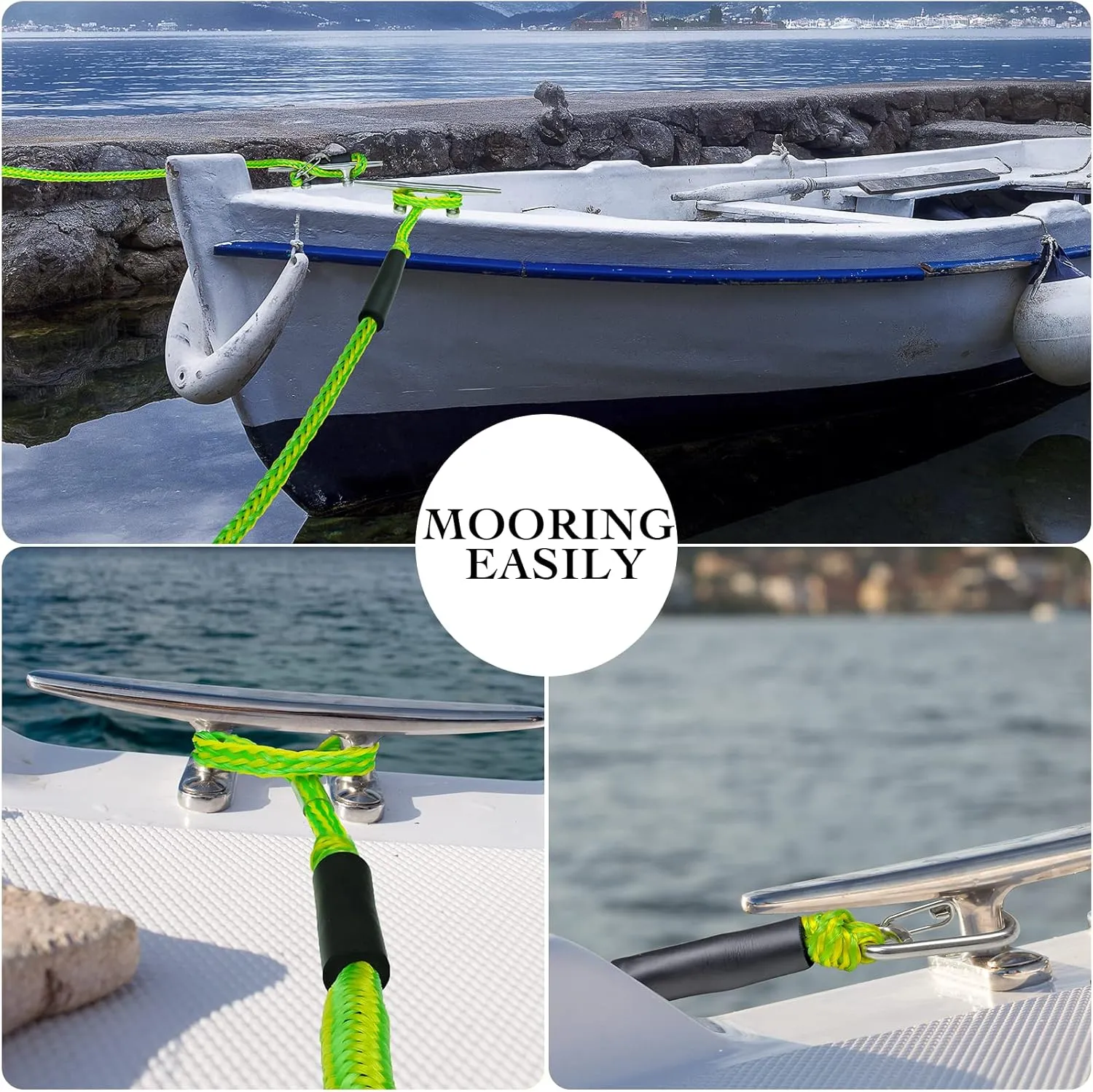 Anchor Bungee Line 316 Stainless Clip 3 Feet Boat Bungee Dock Lines 2PCS Boat Accessories Marine Grade for Jet Ski, SeaDoo,Yamaha WaveRunner,Kayak,Dinghy(Green, 3 Feet)