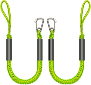 Anchor Bungee Line 316 Stainless Clip 3 Feet Boat Bungee Dock Lines 2PCS Boat Accessories Marine Grade for Jet Ski, SeaDoo,Yamaha WaveRunner,Kayak,Dinghy(Green, 3 Feet)