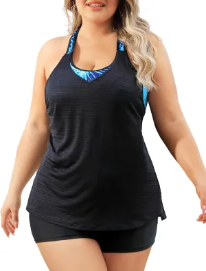 Angel season Plus Size Tankini Swim Tops for Women Black Swimsuits Top Only Double Layer Bathing Suits Tops T-Back Swimswear Leopard Size 20 22