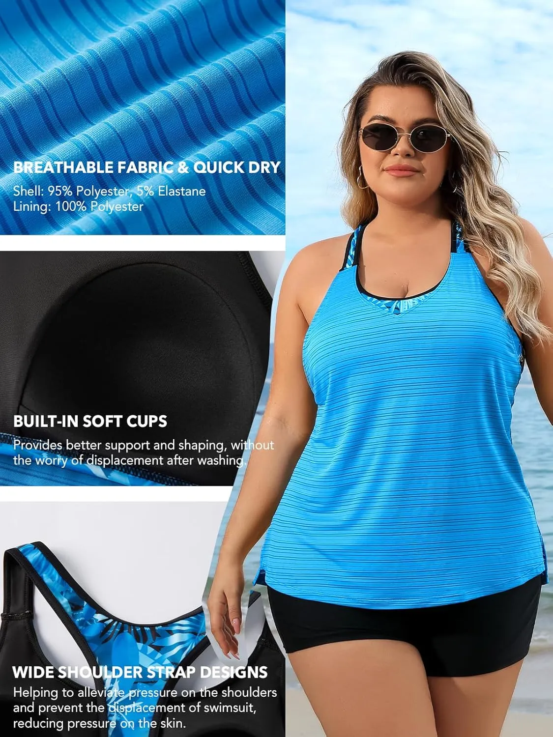 Angel season Plus Size Tankini Swimsuits Tops for Women Swim Top Only Tummy Control Bathing Suits Zippered Swimswear