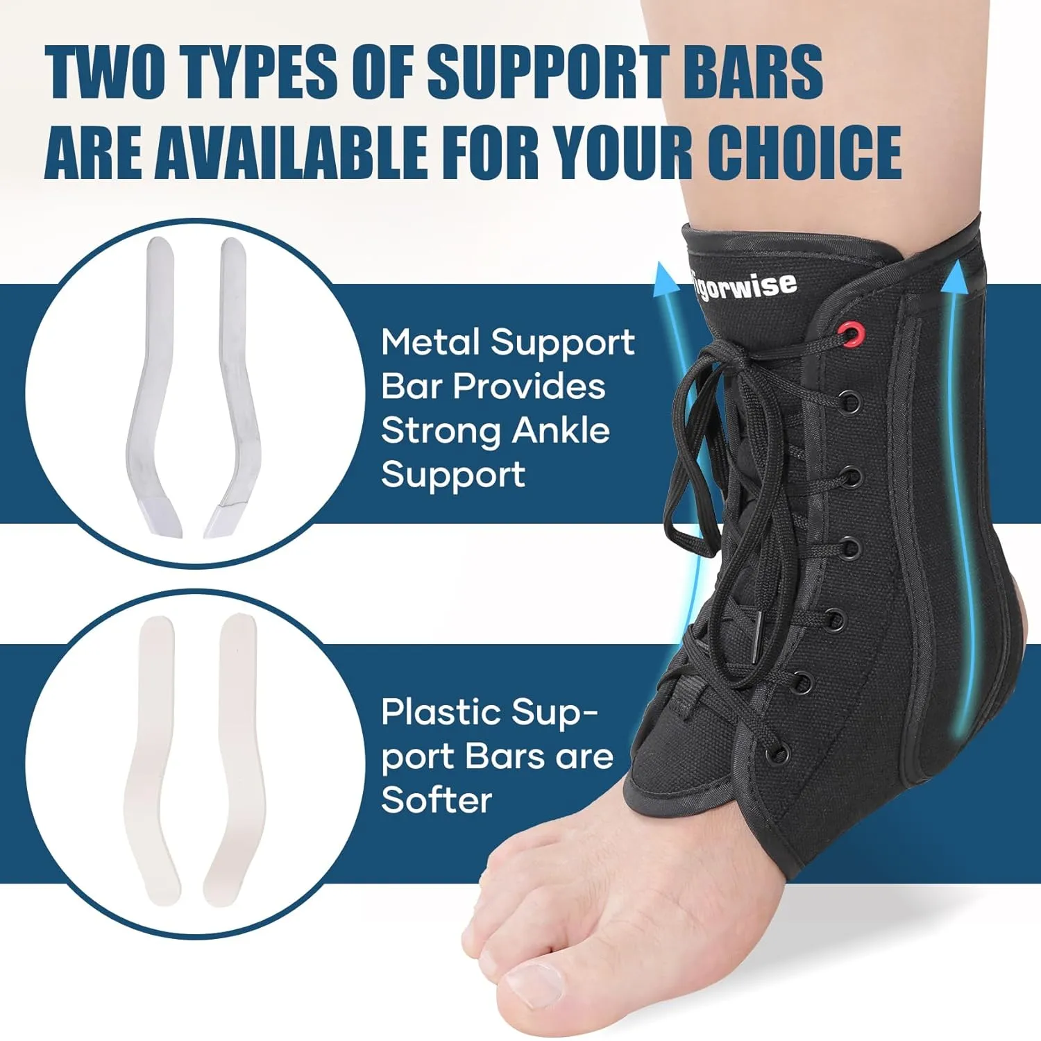 Ankle Brace for Sprained Ankle, Lace up Ankle Brace with 1Pair Metal and Plastic Support Bars, Ankle Stabilizer Brace for Men Women, Achilles Tendon Support Brace for Left Right, XL