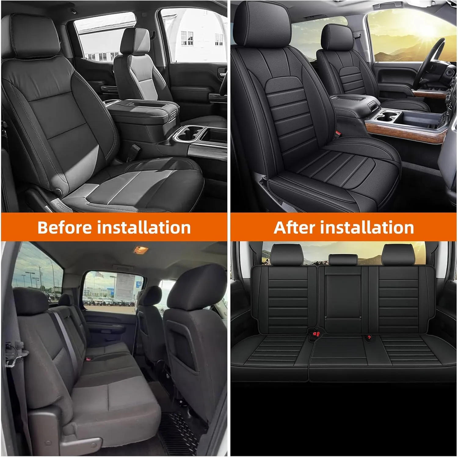 AOMSAZTO Seat Covers Custom Fit for 2019-2024 Chevy Chevrolet Silverado GMC Sierra Pickup 1500 2500HD 3500HD Trail Boss Z71 Crew Double Extended Cab Leather Seat Cushion Covers (Full Set, Black)