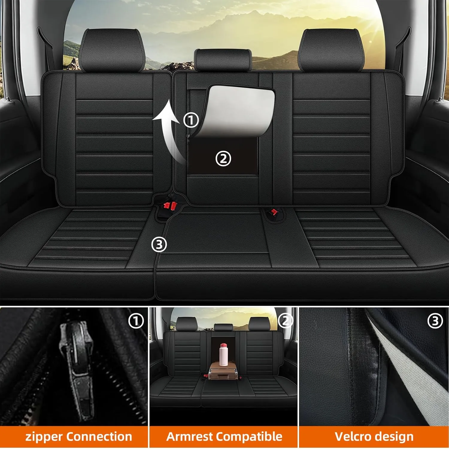 AOMSAZTO Seat Covers Custom Fit for 2019-2024 Chevy Chevrolet Silverado GMC Sierra Pickup 1500 2500HD 3500HD Trail Boss Z71 Crew Double Extended Cab Leather Seat Cushion Covers (Full Set, Black)