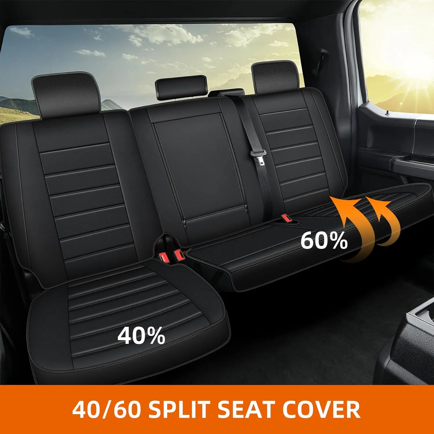 AOMSAZTO Seat Covers Custom Fit for 2019-2024 Chevy Chevrolet Silverado GMC Sierra Pickup 1500 2500HD 3500HD Trail Boss Z71 Crew Double Extended Cab Leather Seat Cushion Covers (Full Set, Black)