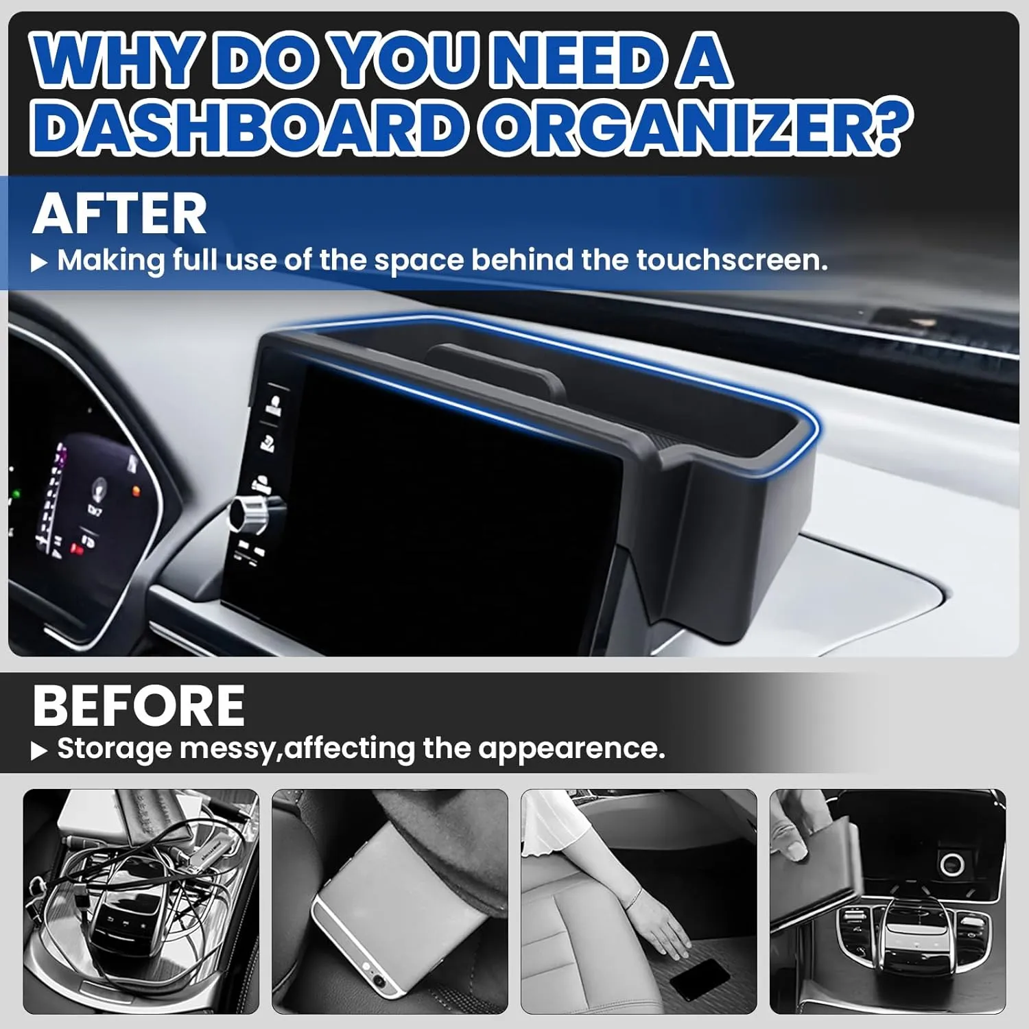 Autorder Center Console Dash Organizer for 2023-2025 Honda Pilot Accessories Dashboard Insert Tray with Cellphone Holder Storage Box with Anti-Slip Mat