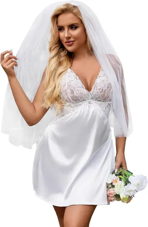 Avidlove Lingerie For Women Satin Nightgown Lace Babydoll Silk Sleepwear Mini Nightdress Side Slit