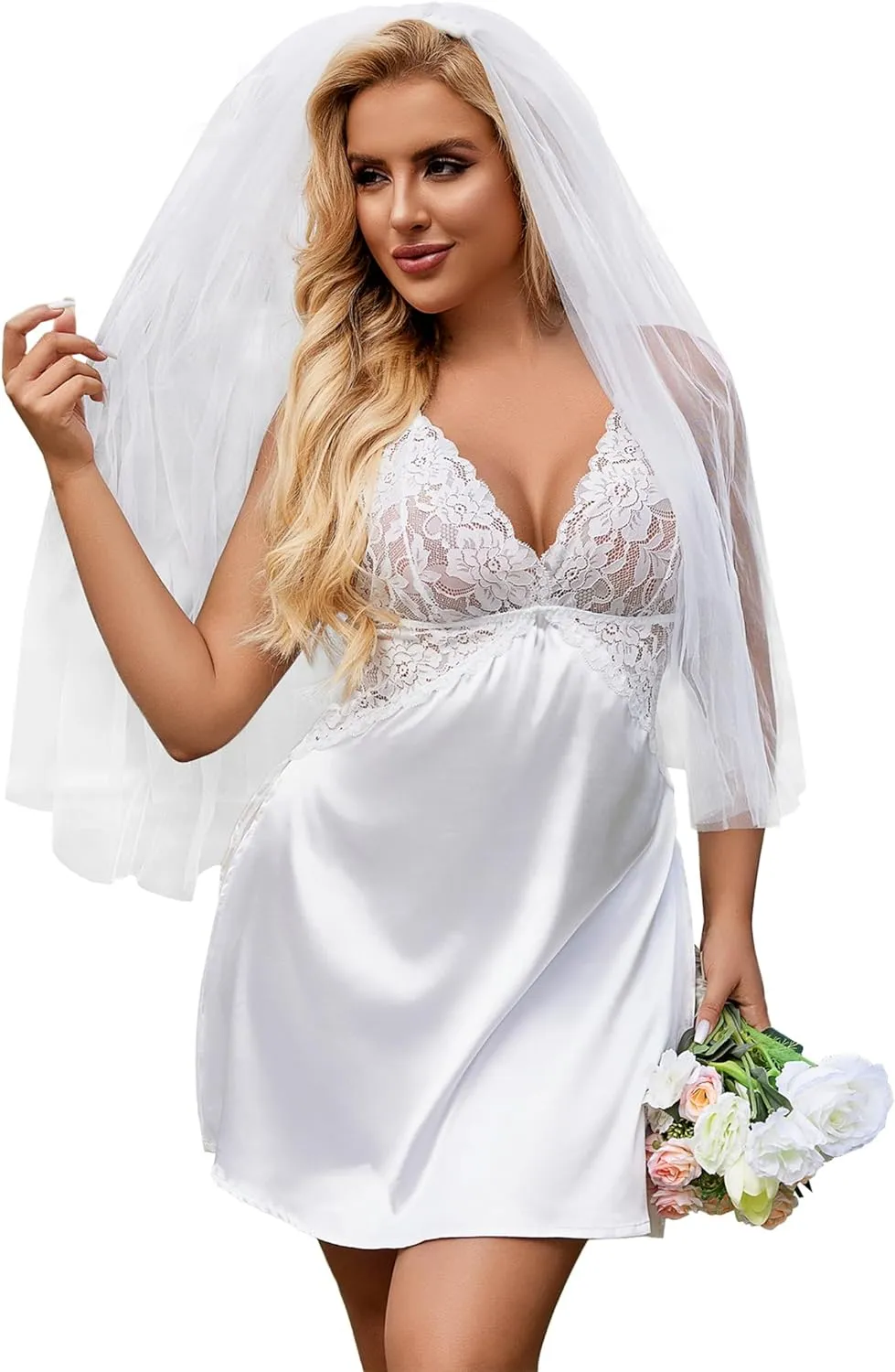 Avidlove Lingerie For Women Satin Nightgown Lace Babydoll Silk Sleepwear Mini Nightdress Side Slit