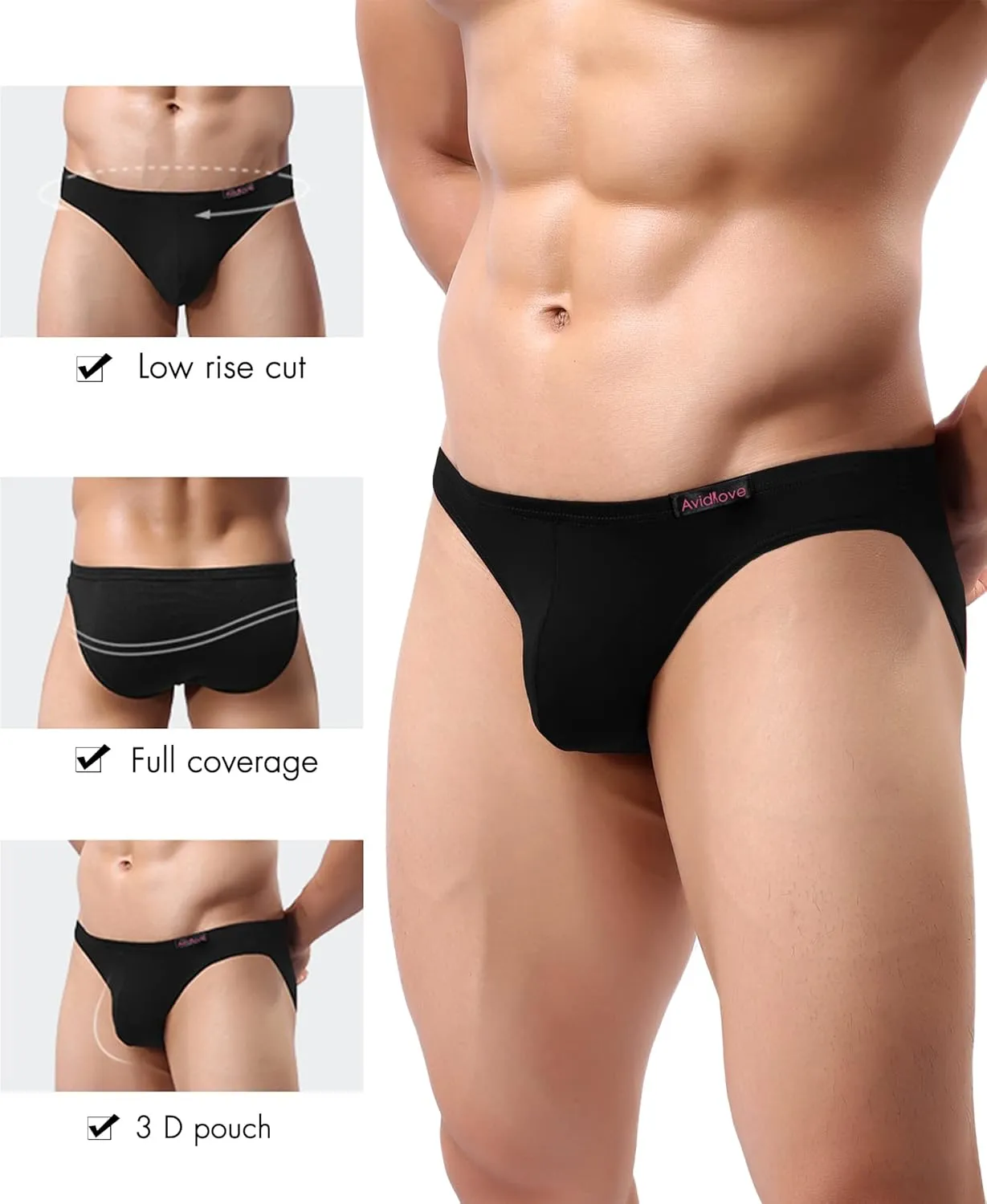 Avidlove Mens Bikini Underwear Low Rise Briefs Microfiber Underpants 4 Pack