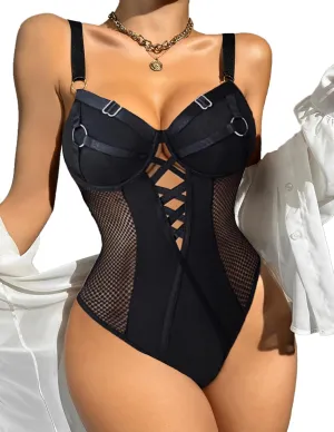Avidlove Women Lingerie Bodysuit Mesh Teddy Underwire Lace Bodysuits One Piece Babydoll With Snap Crotch S-XXL