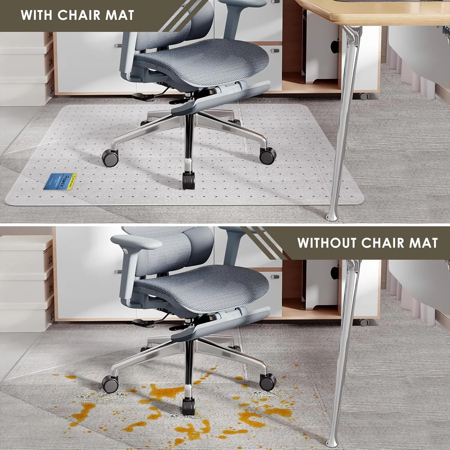 Azadx Heavy Duty Office Chair Mat for Carpet Floor 36" x 55" - Hard Material, Slip Resistant Protector, Easy Glide Desk Floor Mat - 2 Pack
