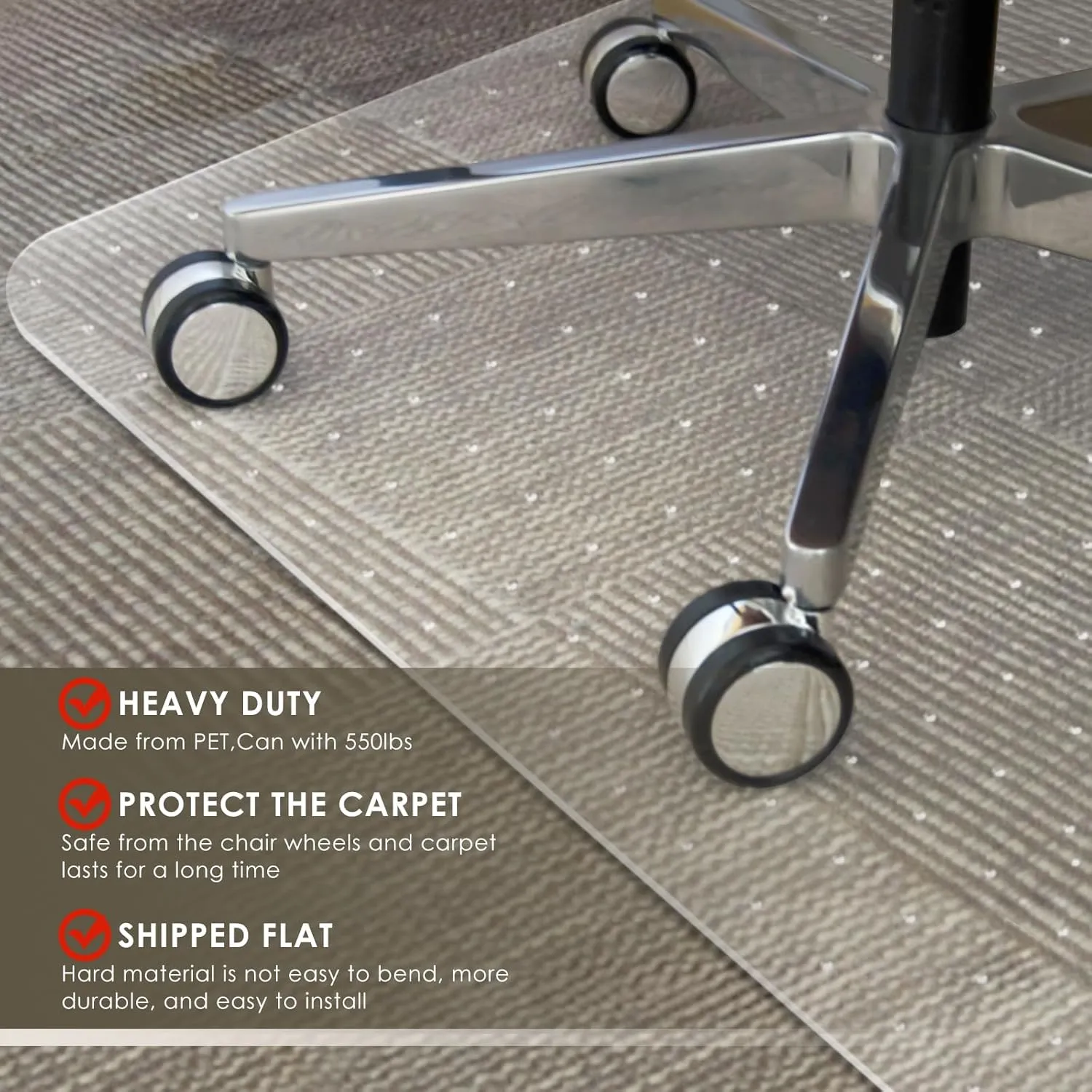 Azadx Heavy Duty Office Chair Mat for Carpet Floor 36" x 55" - Hard Material, Slip Resistant Protector, Easy Glide Desk Floor Mat - 2 Pack