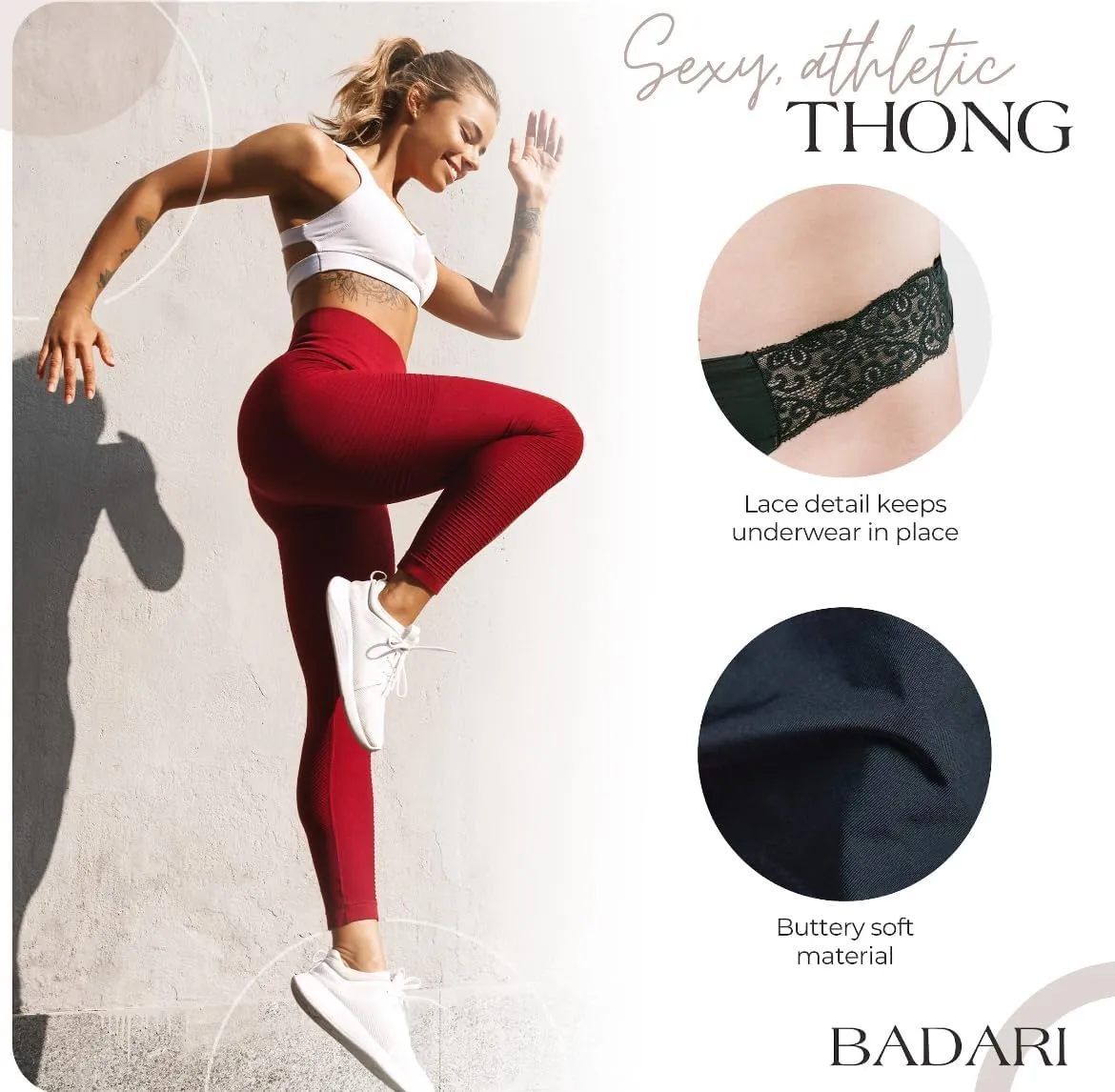 BADARI 5-Pack Seamless Athletic Thongs for Women - Quick Dry No Show Workout Thongs - Seamless Underwear Thong