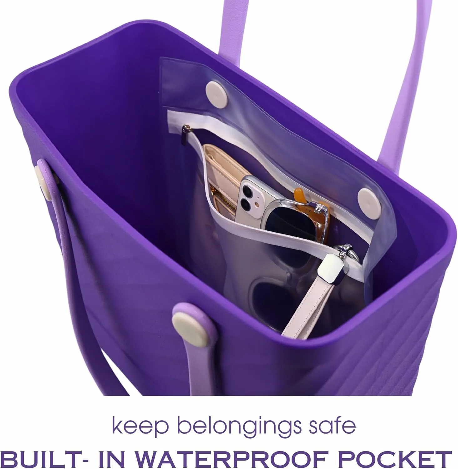 Beach Bag Rubber Tote No-holes Sandproof Waterproof Tote Bag with Zipper Pocket for Pool Boat Sports Getaway bag