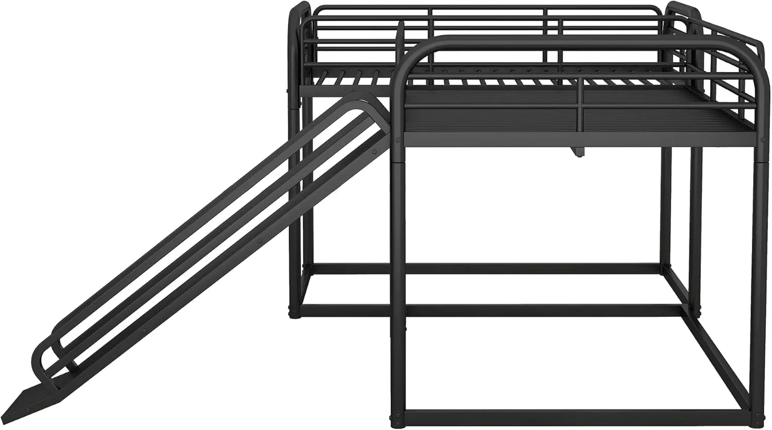 Bellemave L-Shape Bunk Beds with Slide, Quad Bunk Bed for 4, Metal Twin Size Bunk Bed Attached with Full Size Bunk Bed Frame, Modern Corner Bunked for Multi-Kids Boys Girls Teens (Black)