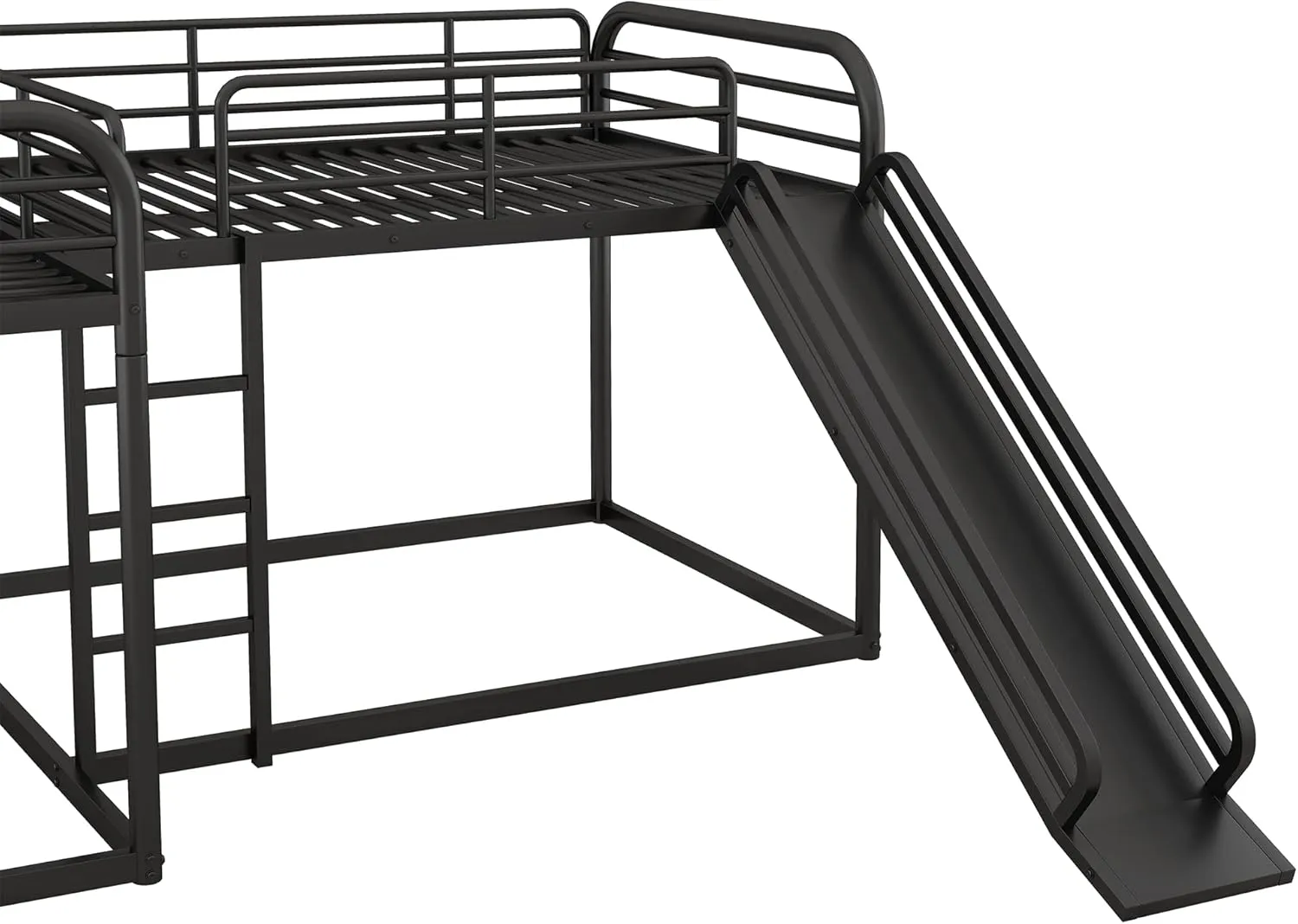Bellemave L-Shape Bunk Beds with Slide, Quad Bunk Bed for 4, Metal Twin Size Bunk Bed Attached with Full Size Bunk Bed Frame, Modern Corner Bunked for Multi-Kids Boys Girls Teens (Black)