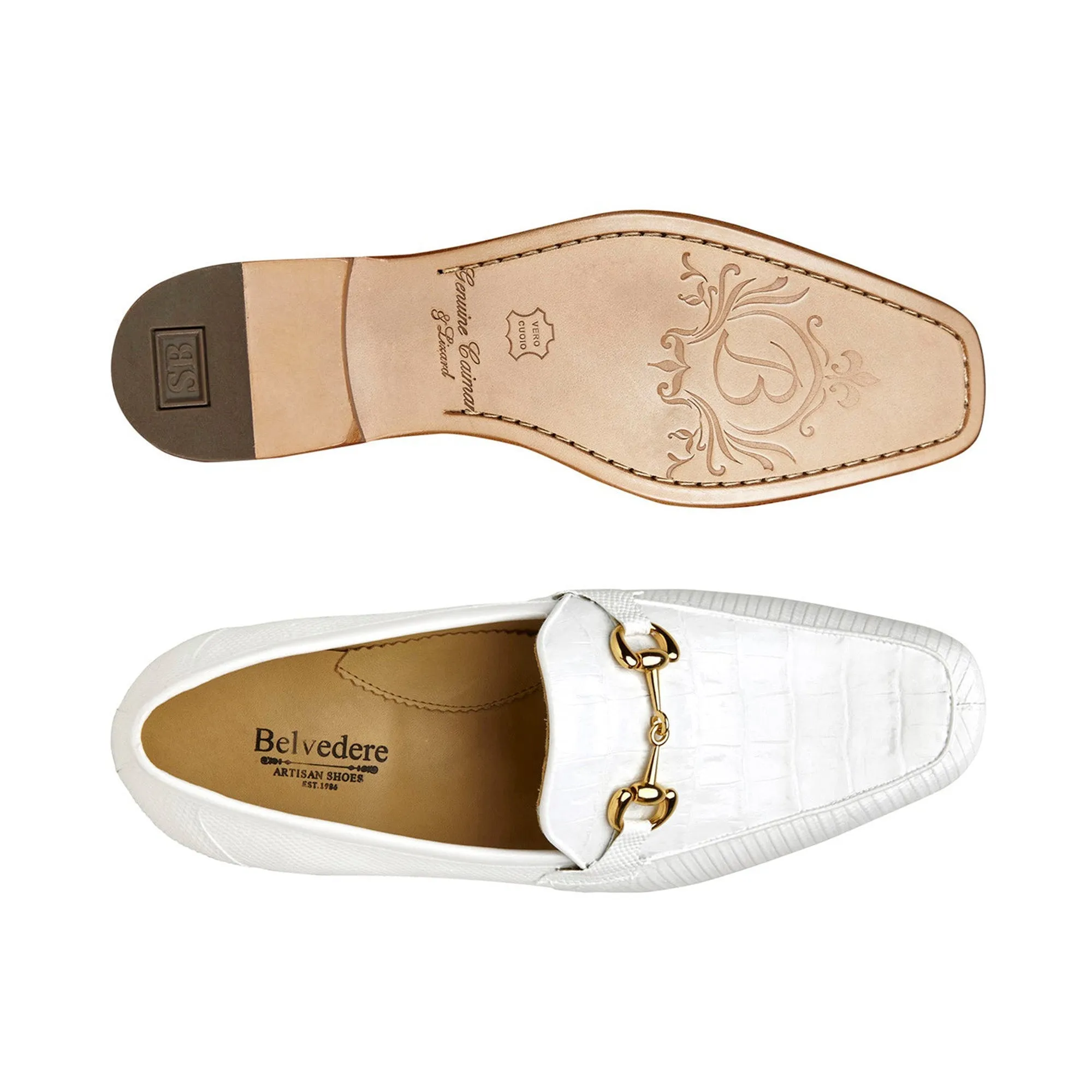 Belvedere Udine in White Genuine Caiman Crocodile and Lizard Loafers