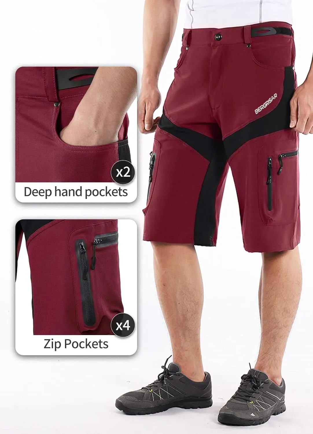 BERGRISAR Men's Cycling Shorts Loose Fit Mountain Bike Shorts with 6 Pockets