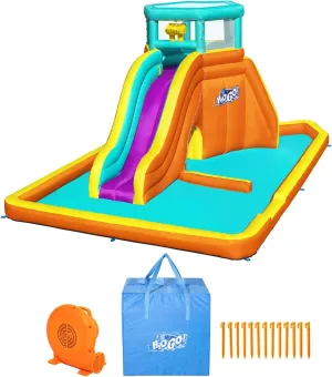 Bestway H2OGO Tidal Tower Kids Backyard Inflatable Giant Water Slide Sprinkler Wall Yard Inflatable Mega Water Park with Air Blower and Storage Bag