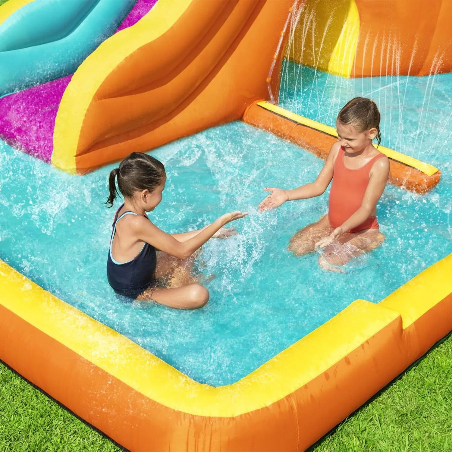 Bestway H2OGO Tidal Tower Kids Backyard Inflatable Giant Water Slide Sprinkler Wall Yard Inflatable Mega Water Park with Air Blower and Storage Bag